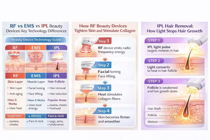 How Do RF, EMS, and IPL Beauty Devices Differ in Function and Results?